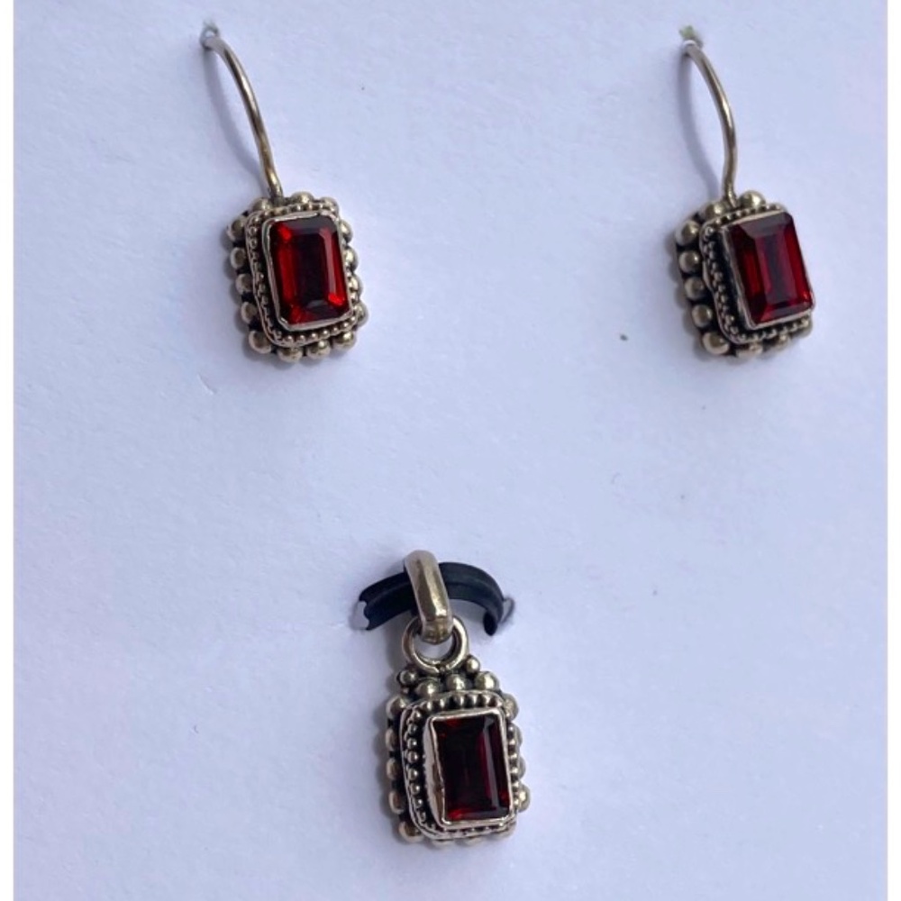 Sterling Silver Garnet Rectangular Earrings With … - image 1